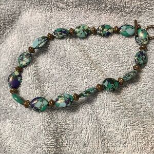 Turquoise and Purple Beaded Bracelet with Gold Accents